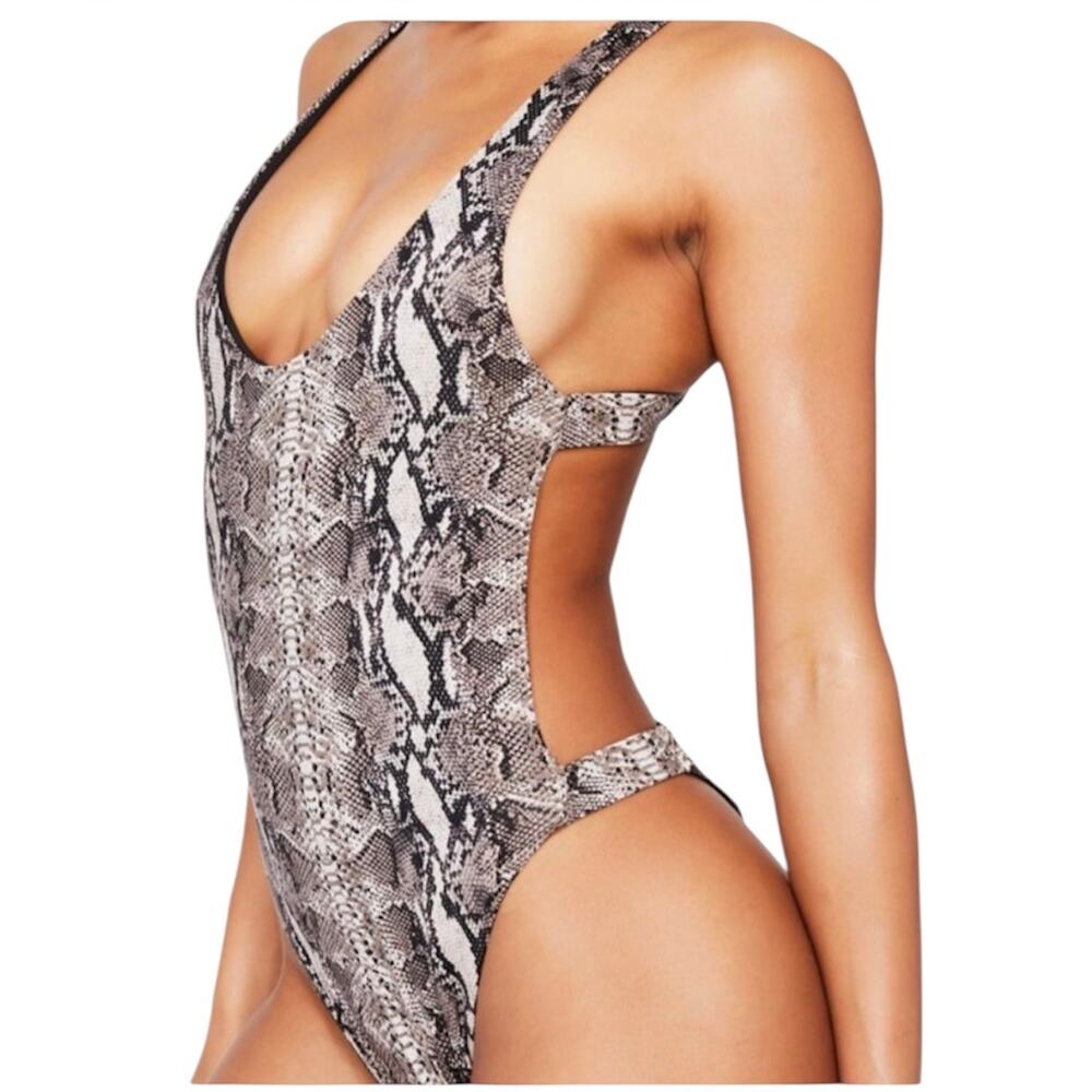 Frankie's Bikinis Snake-Print One-Piece in Black and White
